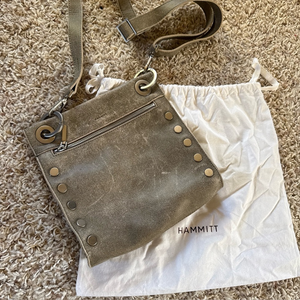 Hammitt Leather Crossbody Bag Brown Grey Gunmetal Grey Hardware - Picture 2 of 6